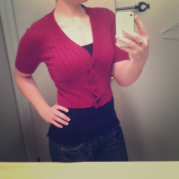 Red cropped cardigan