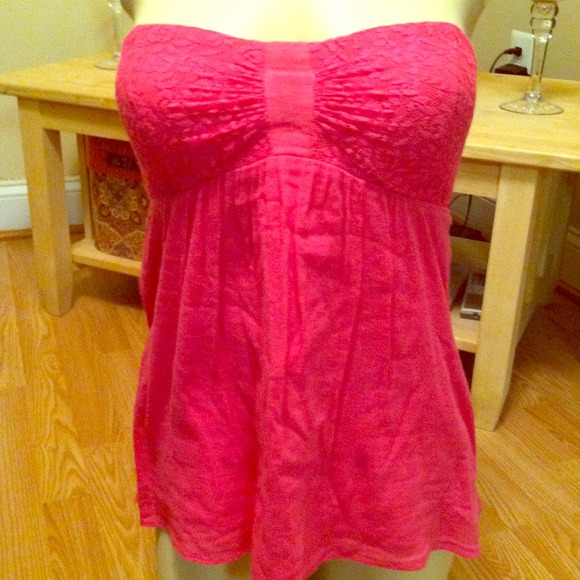 Bright Pink Tube Top With Lace Detail