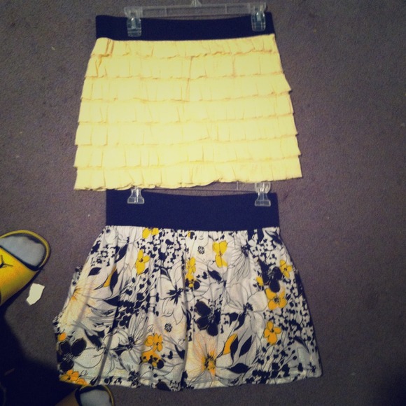 Yellow and flower printed skirts.
