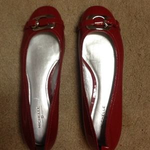Red patent leather flats with buckle. Size 10