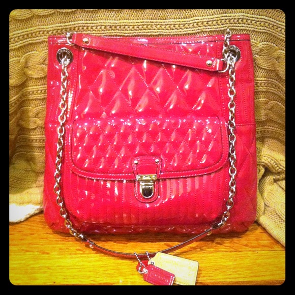 Hot pink patten leather Coach purse