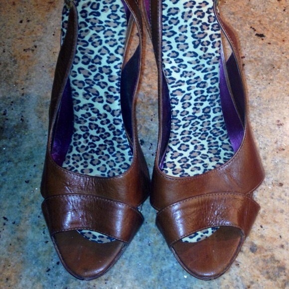 💰Reduced!💰 Cognac Leather Slingback Platforms