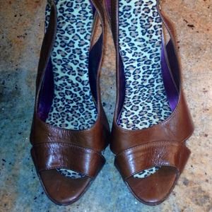 💰Reduced!💰 Cognac Leather Slingback Platforms