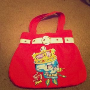 Ed hardy inspired hot pink skull/crown tote.