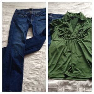 Bundle: 2 pairs jeans and green shirt