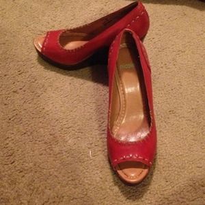 Red leather wedge heels