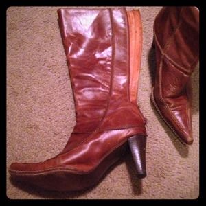 Brown leather boots