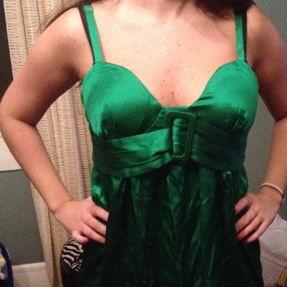 Designer Single Dress Emerald Green Silk Prom - Picture 3 of 4
