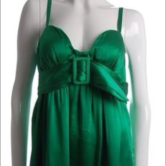 Designer Single Dress Emerald Green Silk Prom - Picture 4 of 4
