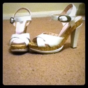 Authentic white and cork styled playboy heels