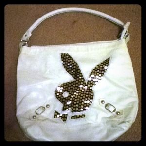 Large playboy cream sequined hand bag