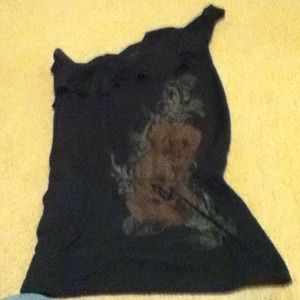 Black. One shoulder rose designed waste sinching T