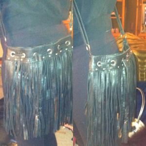 Buckle cross-body fringe purse