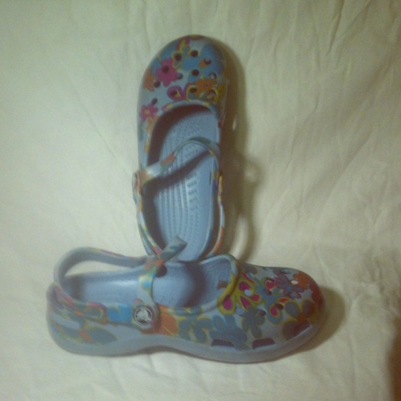 Mary Jane Crocs (Blue w/ Pastel Flowers)