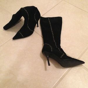 Knee high black zip up boots