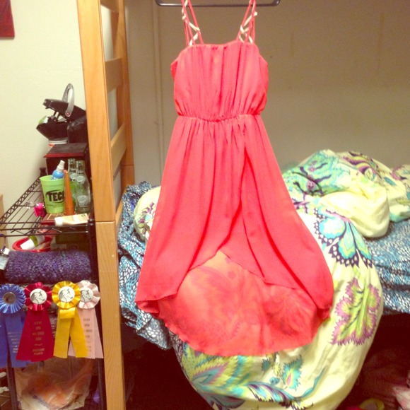 🎀REDUCED🎀 Coral and tan high/low dress - Picture 1 of 3