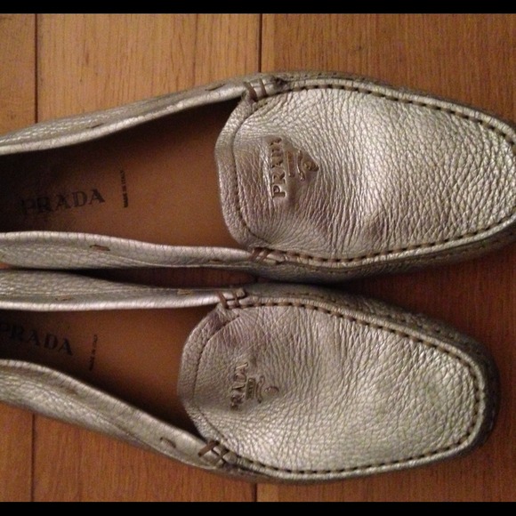 Prada Silver Metallic Loafers - Picture 1 of 1