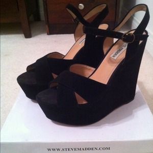 Black Suede Wedges w/Box