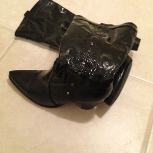 Shiny Black studded boots