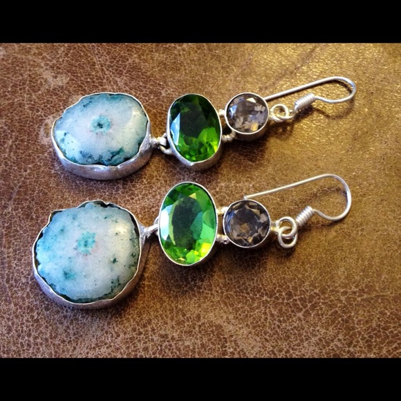 New😄fab😍crystal,geode & 925 sterling earrings😍 - Picture 2 of 4