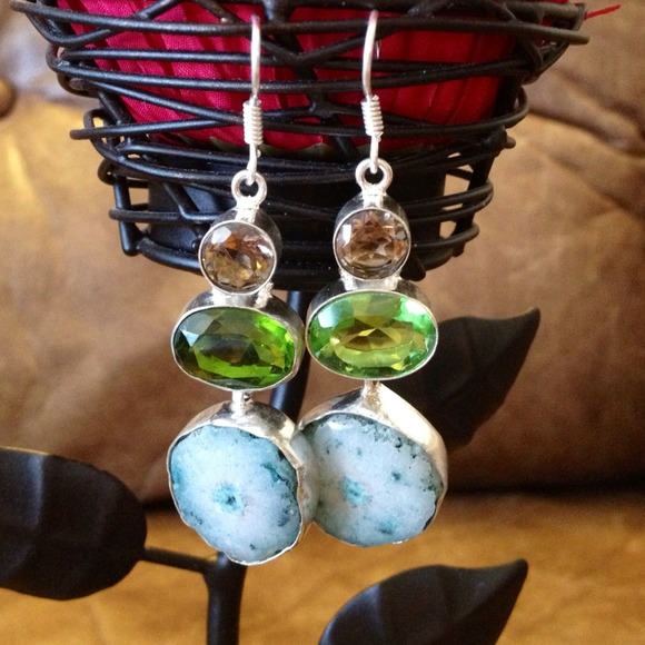 New😄fab😍crystal,geode & 925 sterling earrings😍 - Picture 3 of 4