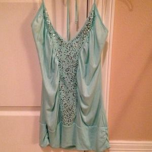 Spaghetti Strap halter top. Aqua