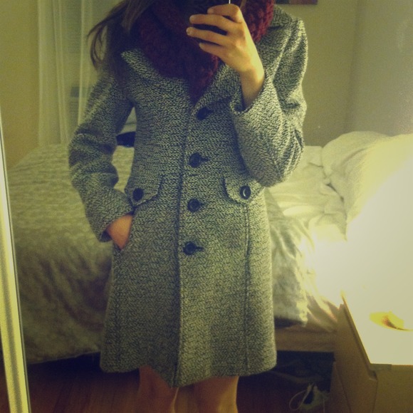 Black and white wool peacoat.