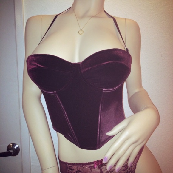 Bordeaux velvet & satin bustier. - Picture 3 of 4