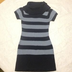 Black and grey striped sweater dress.