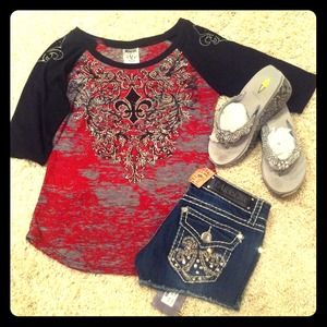 Reserved VOCAL RHINESTONE BURNT OUT SHIRT REDUCED