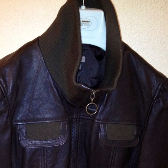 Chocolate Leather Bomber Jacket - Picture 2 of 4