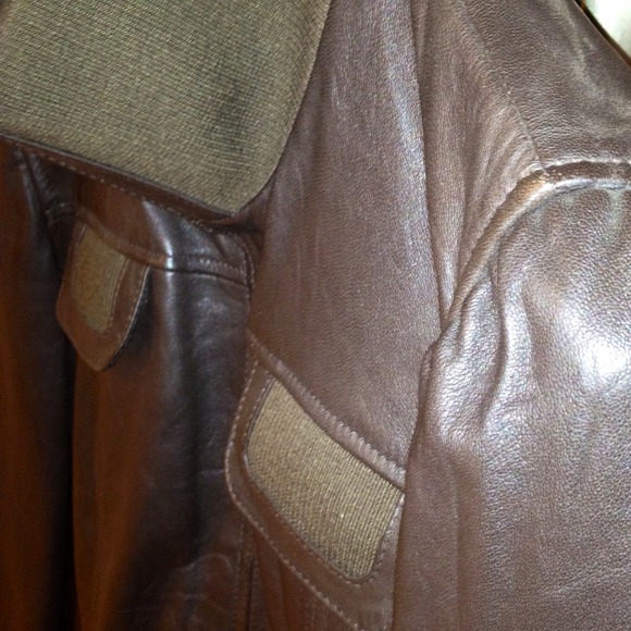 Chocolate Leather Bomber Jacket - Picture 3 of 4