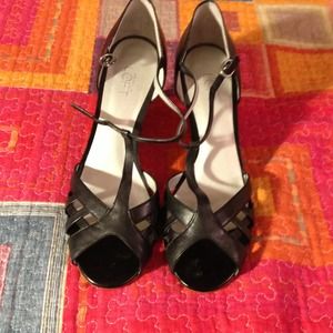 REDUCED Black leather wedge sandals