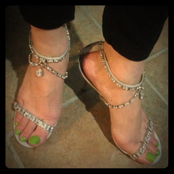 Gray rhinestone heels