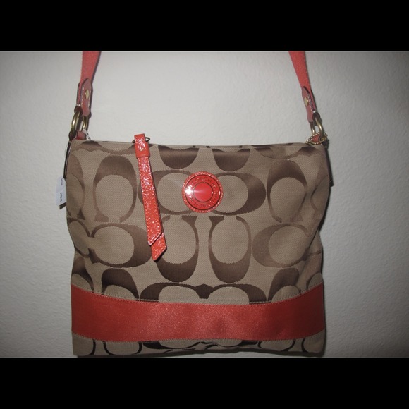 Coach Handbags - Authentic Coach  crossbody khaki/persimmon handbag