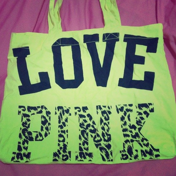 SOLD Neon yellow "Love Pink" bag