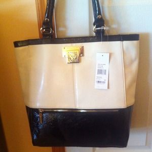 Anne Klein black and cream shoulder bag