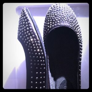 Rhinestone Studded Satin Flats