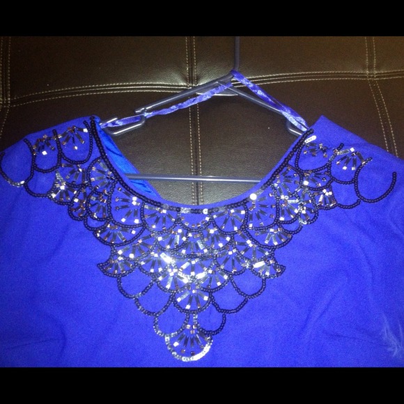 Royal Blue Mini Dress with Embellishments - Picture 2 of 2