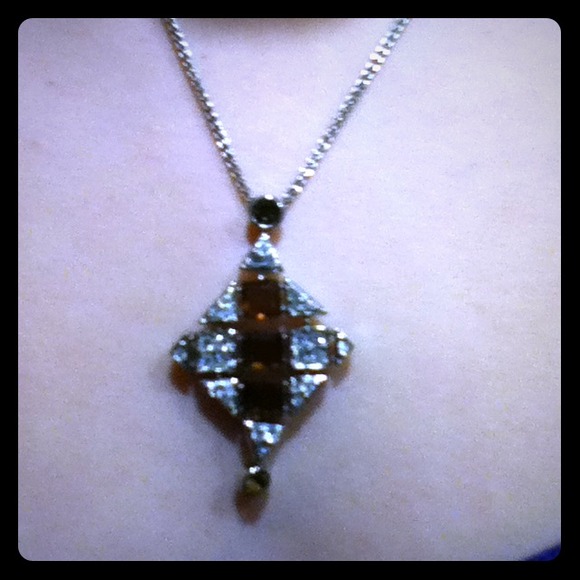 Cognac quartz with white sapphire necklace