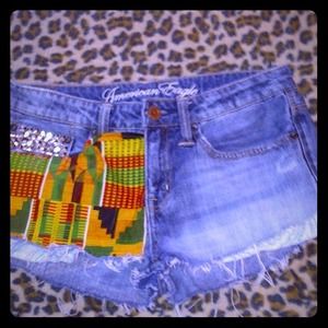 Distressed shorts  with a touch of African print !