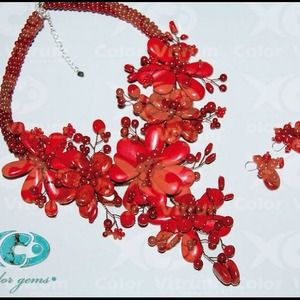 REDUCEDNatural Stone Jasper Necklace & Earring set