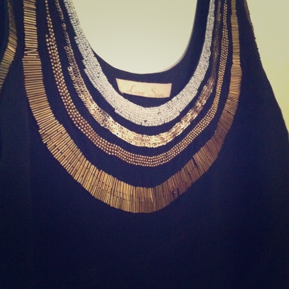 Love Sam - silk beaded neckline black tank dress.