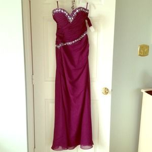 Elegant beaded long plum dress