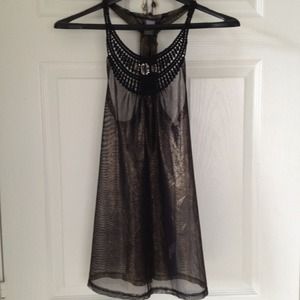 Free people black and gold sheer fancy top.