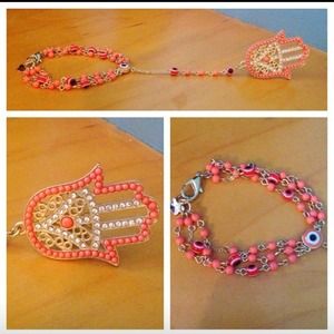 Hamsa ring with attached evil eye bracelet