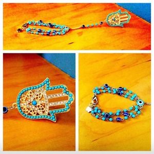 Hamsa ring with attached bracelet