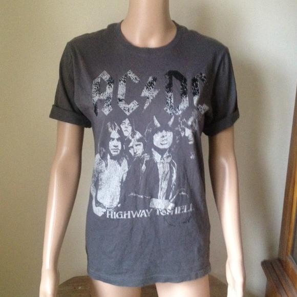 ACDC Grey Tee Vintage Style & Brown Leather Jacket