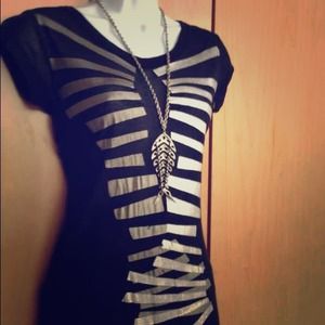 BCBG Max Azria Black & Silver Metallic Shirt Top