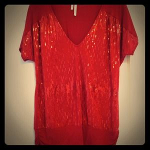 Red Sequin V- neck top
